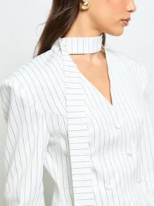 AiiRZ 细条纹商务专业西装外套可拆卸颈链长袖办公室装不对称前部经典专业工作服夹克 - 彩色 - 查看 4