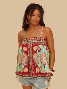 Travachic Camiseta de tirantes de mujer talla grande con estampado tropical colorido, ropa de resort casual