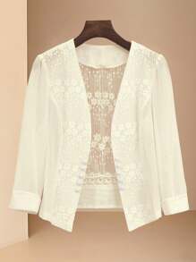 SHEIN Clasi 25 chiếc áo khoác mỏng chắp vá ren mùa hè mới cho nữ - Màu be - Xem 4