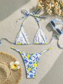 Swim Mod Set di costumi da bagno da donna, mini bikini classico sexy a pois bianchi e neri in due pezzi, abbigliamento da spiaggia