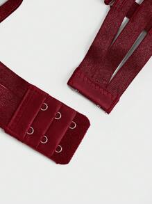 DesireSculpt 1 件女士纯色性感深 V 领露背文胸 - 酒紅色 - 查看 7
