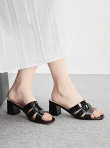 CUCCOO BIZCHIC 女士方头粗跟黑色优雅百搭舒适通勤穆勒凉鞋 - 黑色 - 查看 5