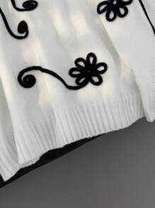 Firerie Plus Size Women Floral Embroidered Drawstring Neck Casual Long Sleeve Sweater Fall/Winter - White - View 11