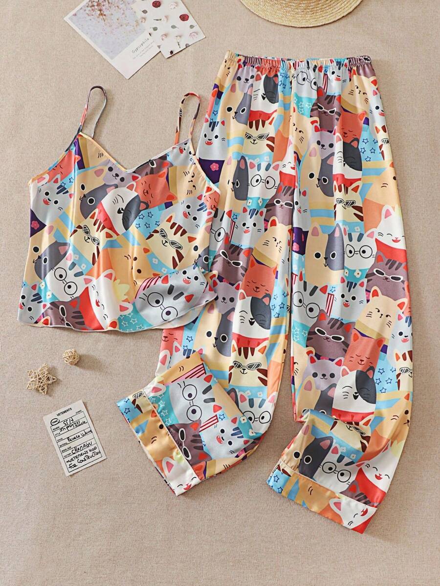 Set de 2 piezas de ropa interior y pantalones con estampado de búho minimalista de moda para adolescentes - Rojo - Ver 1