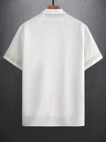 Manfinity Homme 男士休闲短袖单排扣吊带衬衫 白色正装衬衫 男士短袖正装衬衫 男士度假装衬衫 象牙色正装衬衫 男士香槟色正装衬衫 - 白色 - 查看 2