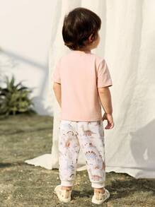 Cozy Pixies 2-teiliges Set Baby Jungen Cartoon Bär Jacquard weicher Strick Kurzarm Pullover und Hose mit Gummibund