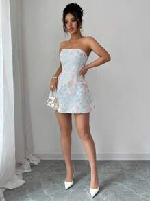 SHEIN LUNE 女士优雅浪漫串珠刺绣花卉图案迷你连衣裙，适合宴会、派对、浪漫约会、花园聚会 - 白色 - 查看 7