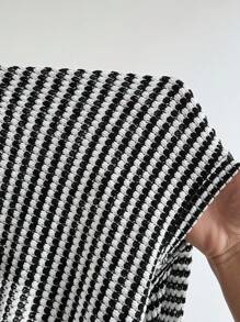 SHEIN 2pcs Set: Raglan Sleeve Striped Blouse And Solid Color Bodycon Maternity Outfit, Suitable For Autumn  Fall Women Clothes - Black and White - View 8