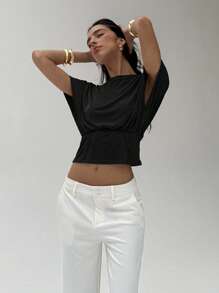 Aloruh Metallic Thread Elegant Commuter Knit T-Shirt Top - Black - View 5