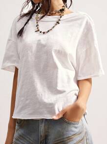 Bohemela Casual Solid Color Loose Batwing Short Sleeve Knit T-Shirt For Women Open Back Shirts Low Cut Shirt Summer Shirts Woman Blouse Summer Loose Shirt