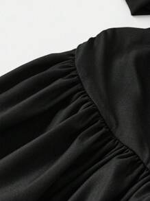 Firerie Kids Firerie Kids 青少年女孩纯色露肩荷叶边长袖褶饰下摆连衣裙 - 黑色 - 查看 3