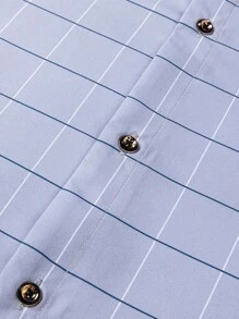 Manfinity Mode Men's Casual Blue Plaid Dress Shirt, Fall, Long Sleeve Top - Grey - View 8