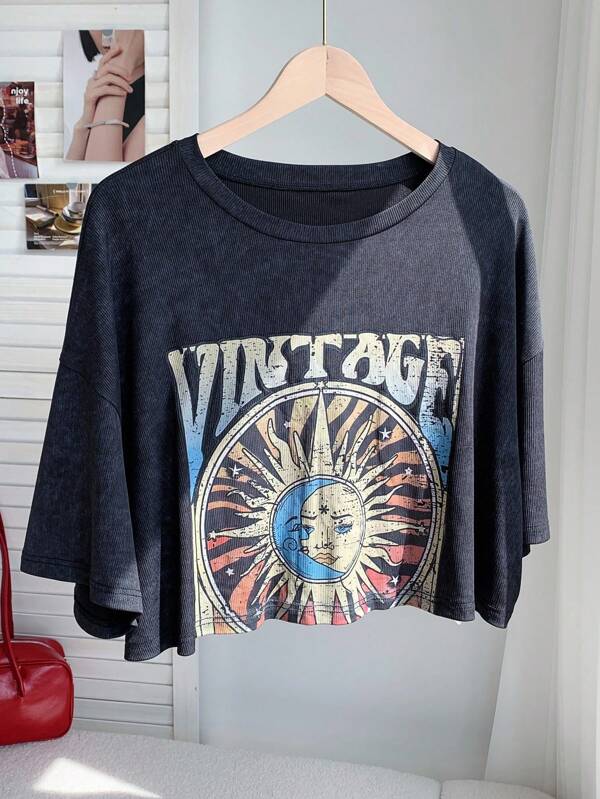 Comfortcana Plus Size Loose Fit Pink T-Shirt With Sunflower Print, Spring/Summer