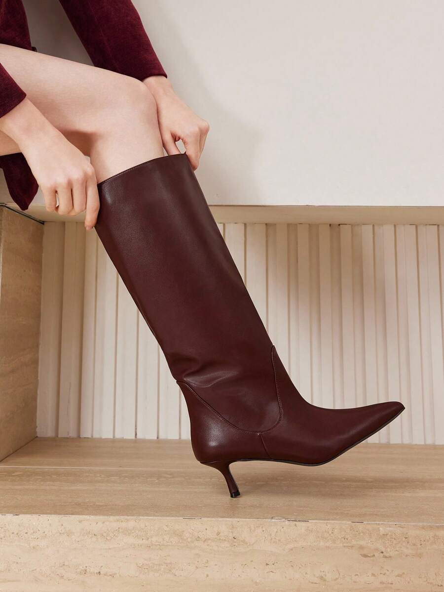 MOTF PREMIUM BOTAS DE TACÓN ALTO CON PUNTERA PUNTIAGUDA Y CREMALLERA HASTA LA RODILLA - Burdeos - Ver 1