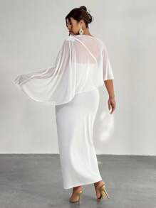 Firerie Plus Size Elegant Asymmetrical Ruffle One-Shoulder Backless Fitted Maxi Dress With Floral Applique, 2 Pieces Set, Suitable For Parties, Concerts, Dates, Formal Events, Weddings, Sexy & Graceful Outfits For Office, Back To School, Vacation, Beach, Romantic, Birthday/Teacher Outfits For Women/Back To School /School Clothes