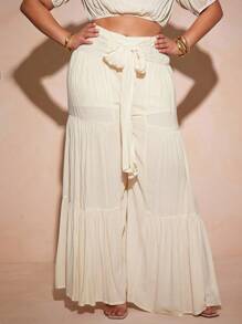 Vixey Plus Size Shirred Bowknot High Waist Tiered Pants, Beach Outfits For Woman, Beach Vacation Outfits, Beach Essentials