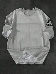 PAVTROS 男士休闲数字图形印花运动风格T恤