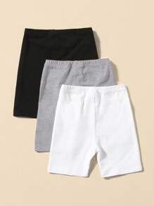 SHEIN 女童3条装纯色弹力腰骑行短裤 女童短裤 女童骑行短裤 幼儿骑行短裤 3条装短裤 儿童紧身裤 男童短裤 3条装女童短裤 - 灰色 - 查看 2