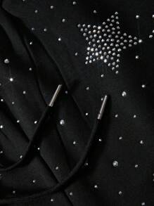 ROMWE MEN Street Life Pantalones cortos casuales para hombres con patrón de estrellas y lunas, adornados con strass, diseño elegante y callejero estadounidense, conjunto a juego para parejas