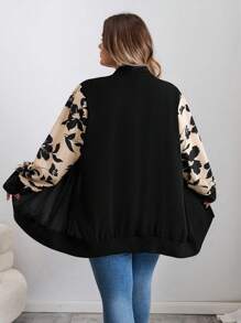 SHEIN CURVE+ Chaqueta ligera con parches florales para mujer talla grande, Chaqueta bomber con estampado floral talla grande, Chaqueta bomber talla grande 8xl para mujer, Chaqueta bomber con estampado floral talla grande 8xl para mujer, Ropa de otoño para mujer, Ropa de invierno para mujer, Chaquetas talla grande 8xl para mujer, Chaqueta bomber talla grande para mujer, Chaqueta con cremallera talla grande - Multicolor - Ver 2