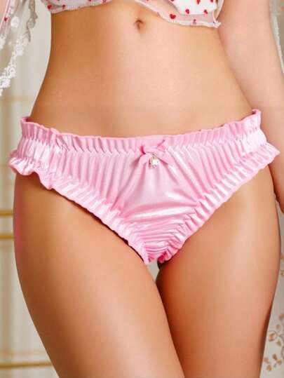 Kawaii Kawaii Babydoll Pink Satin Ruched Bow Pendant Women Triangle Briefs