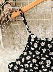 EMERY ROSE 大码女式夏季波西米亚风母亲节雏菊印花复古吊带背心，适合外出穿着 - 黑色 - 查看 5