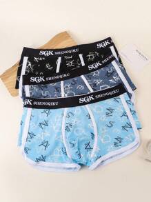 paquete de 3 piezas de ropa interior con estampado de letras para adolescentes varones - Multicolor - Ver 4