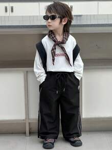 Dazy Kids 秋季小男孩抽绳腰阔腿宽松休闲运动裤 - 黑色 - 查看 4