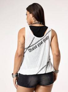 ROMWE Grunge Punk Y2K Harajuku Goth Punk Skeleton Print Layered Ruffle Hem Plus Size Kpop Tank Top, Plus Size - Multicolor - View 6