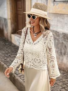 Brillora Cardigan casual traforato all'uncinetto per le vacanze