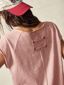 Bohemela قميص نسائي بأكمام قصيرة وياقة مستديرة وتصميم منقط وألوان سادة، موضة الصيف