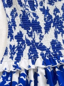 Soleia 女式修身喇叭形 A 字形荷叶边层叠下摆蓝色花卉印花抹胸中长连衣裙 - 彩色 - 查看 6