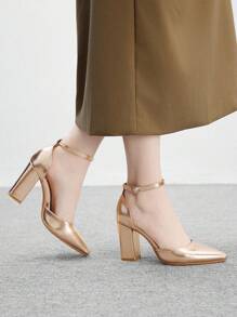 CUCCOO BIZCHIC Modische Ankle-Band Pumps mit Spitzschuh und Plateauabsatz aus Champagner-Material, bequem für den Arbeitsweg, Dates, Partys, Festivals und verschiedene Anlässe - Champagnerfarben - Übersicht 4
