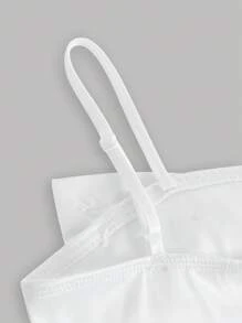 青少年女孩纯色优雅吊带背心连衣裙 - 白色 - 查看 5