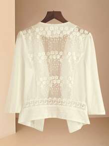 SHEIN Clasi 25 chiếc áo khoác mỏng chắp vá ren mùa hè mới cho nữ - Màu be - Xem 2