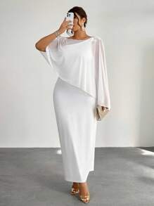 Firerie Plus Size Elegant Asymmetrical Ruffle One-Shoulder Backless Fitted Maxi Dress With Floral Applique, 2 Pieces Set, Suitable For Parties, Concerts, Dates, Formal Events, Weddings, Sexy & Graceful Outfits For Office, Back To School, Vacation, Beach, Romantic, Birthday/Teacher Outfits For Women/Back To School /School Clothes