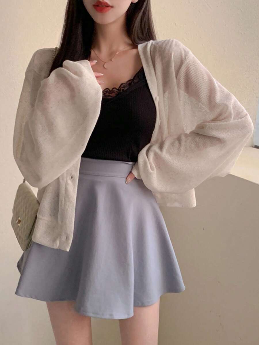 DAZY 1 件女式纯色纽扣式长袖 T 恤女式上衣