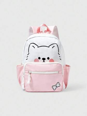 Kawaii Modischer Schulrucksack mit Farbblock Cartoon Katzen Motiv, leicht und geräumig als Reisetasche für Frauen und Mädchen