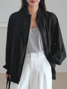 Dazy-Less Chaqueta de gasa de unicolor holgada de mujer para primavera/verano, cárdigan ligero para uso en la oficina, ropa de otoño