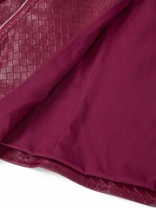 Ellevyn 女士纯色压花PU皮革长袖夹克，时尚 - 紅色 - 查看 7