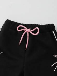 Sparklyn Young Girl Drawstring Waist Bow Decor Wide Leg Loose Sweatpants Pants With Bows Bow Pants Kawaii Pants Teen Bow Pants Cute Pants Fall Winter
