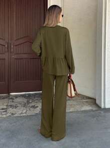 WOMEN TWO PIECES OUTFIT WITH TIE KNOT DETAILED - Army Green - View 2