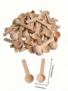 SHEIN 5件/10件/20件/30件/40件/50件木制长柄勺汤勺、咖啡勺、果酱勺、调味勺适用于家庭、咖啡馆和创意烹饪、厨房、情人节、情人节婚礼、生日 - 杏色 - 查看 1