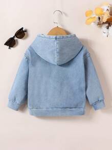 Young Boys Thickened Hoodie Thermal Lined Casual Fashion Denim Pullover Sweatshirt For Autumn & Winter - Light Wash - View 2