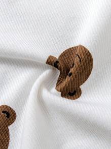 3 Peças Conjunto de Roupa de Bebê Recém-Nascido Menino/Menina, Inclui Top de Manga Longa Estampa de Urso, Calça com Pé e Chapéu, Outono/Inverno - Branco - Visão 6