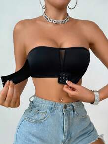 SHEIN Clip On Push Up Bra Crop Top Bra, Women Underwear & Off Shoulder Lingerie - Black - View 1