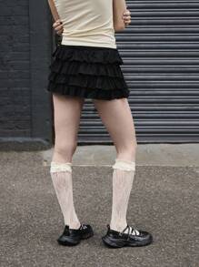 COUREZ Minifalda de cintura baja Y2K con capa interior corta de verano para mujeres - Negro - Ver 5