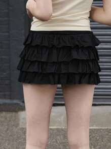 COUREZ Minifalda de cintura baja Y2K con capa interior corta de verano para mujeres - Negro - Ver 6