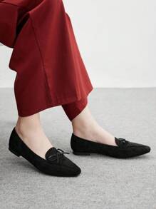 CUCCOO BIZCHIC Mocasines casuales para interiores y exteriores de mujer con punta cuadrada, decorados con lazo, suela suave y cómoda, color negro