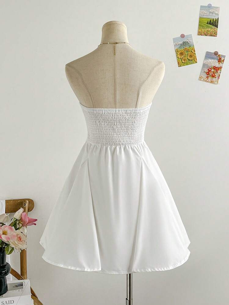 Soleia Đầm mini quây màu trắng có nơ và bèo nhún dành cho nữ, thích hợp mặc ngoài hoặc mặc riêng, dự tiệc, mùa cưới, tiệc trà chiều. Trang phục mùa hè dễ thương dành cho nữ, thích hợp đi học, mùa tựu trường, đầm trắng nhỏ, mùa tốt nghiệp, đầm trắng, đầm trắng phồng, nơ ba chiều dễ thương. - trắng - Xem 2